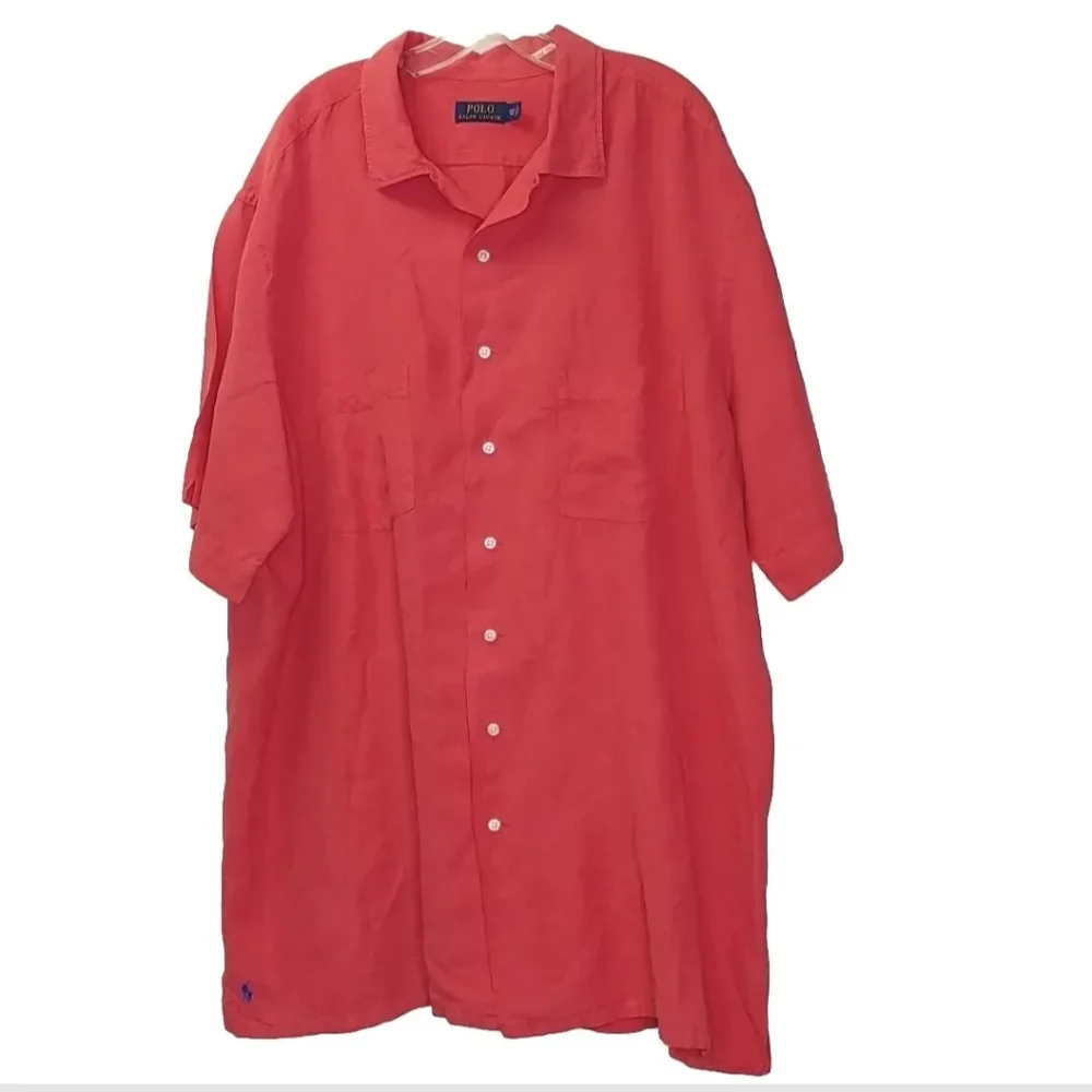 Polo Ralph Lauren Camp Shirt Silk Linen Men 2X Tall Hawaiian Coral Pony Logo